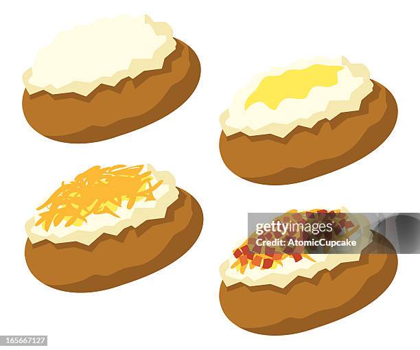 illustrazioni stock, clip art, cartoni animati e icone di tendenza di patate al forno - baked potato