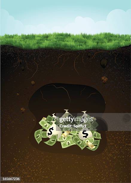 money buried underneath ground (grass) - lower stock illustrations