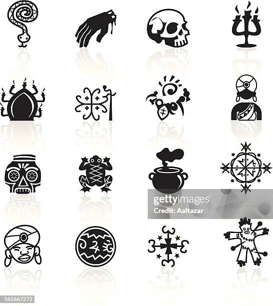 stockillustraties, clipart, cartoons en iconen met black symbols - voodoo - woman frog hand