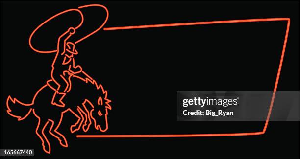 illustrazioni stock, clip art, cartoni animati e icone di tendenza di montatura da cowboy fluo - cowboy