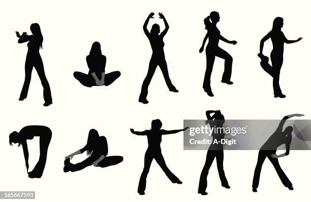 stretching vector silhouette - warm up exercise stock illustrations