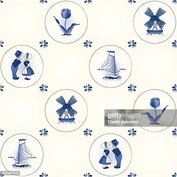 ilustrações, clipart, desenhos animados e ícones de de azulejos delft blue padrão swatch - cultura holandesa