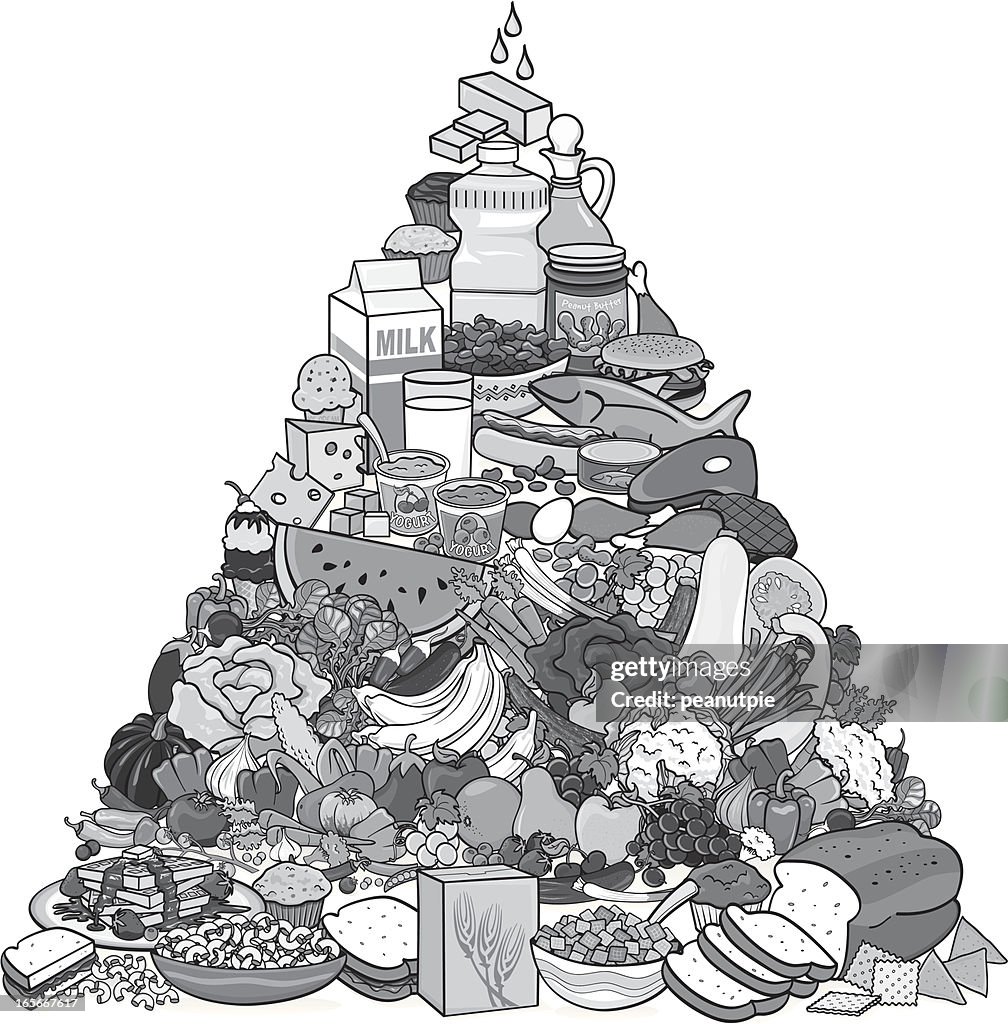 Huge food pyramid in Black and White