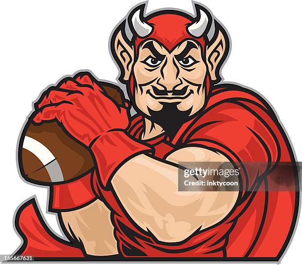 red devil football mascot - quarterback stock illustrations