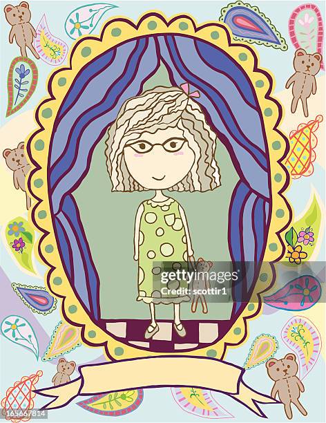 mädchen mit brille - pajamas stock-grafiken, -clipart, -cartoons und -symbole