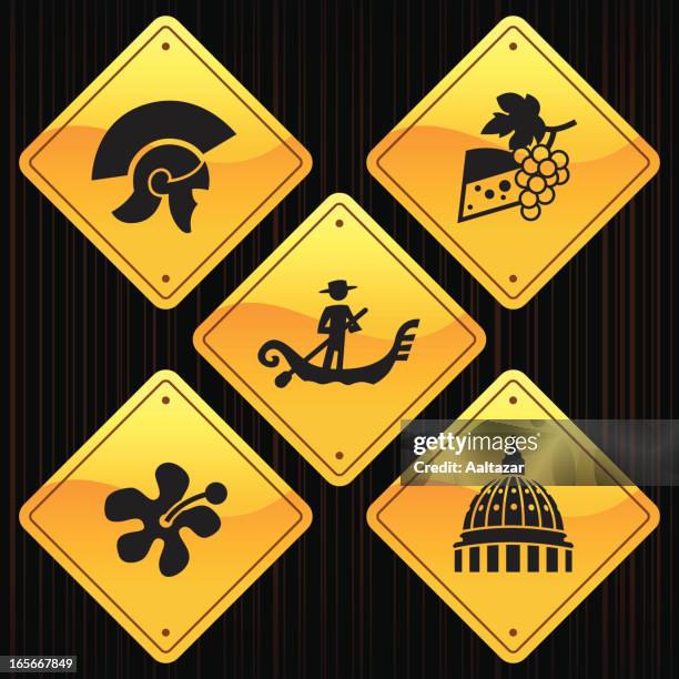 yellow signs - italy - italian gorgonzola cheese stock illustrations