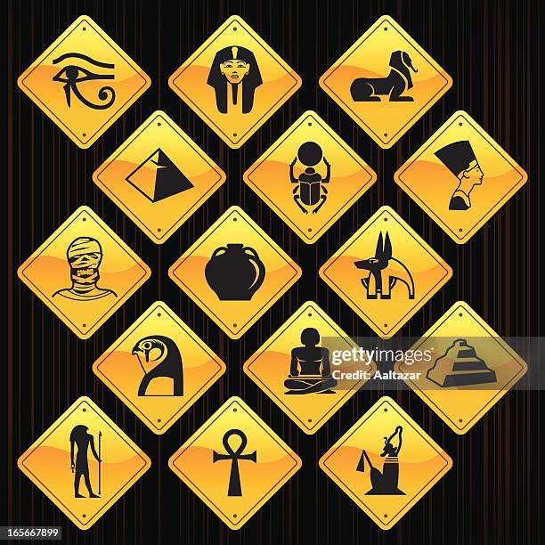 yellow signs - egypt - tutankhamun stock illustrations