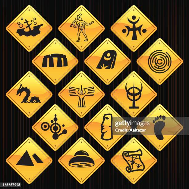 yellow signs - mysteries - sea snake stock illustrations