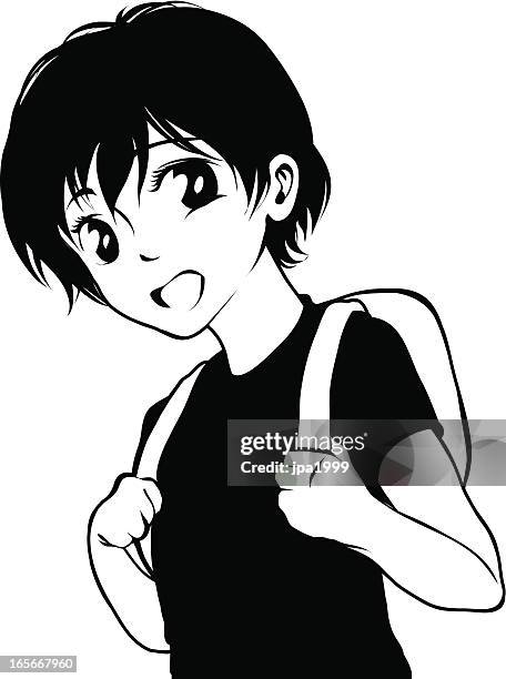 manga girl with a backpack - anime characters stock illustrations