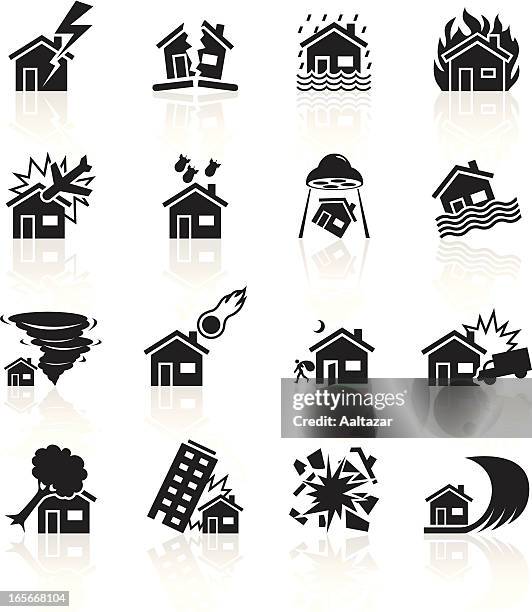 schwarze symbole-house katastrophe - earthquake stock-grafiken, -clipart, -cartoons und -symbole