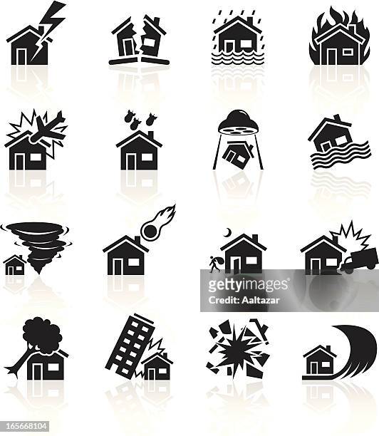 stockillustraties, clipart, cartoons en iconen met black symbols - house catastrophe - fire alarm