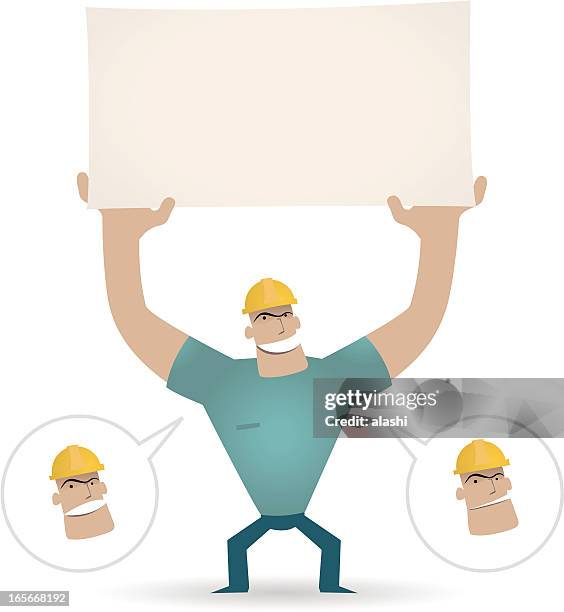 foreman holding a blank sign for your message - foreman stock illustrations