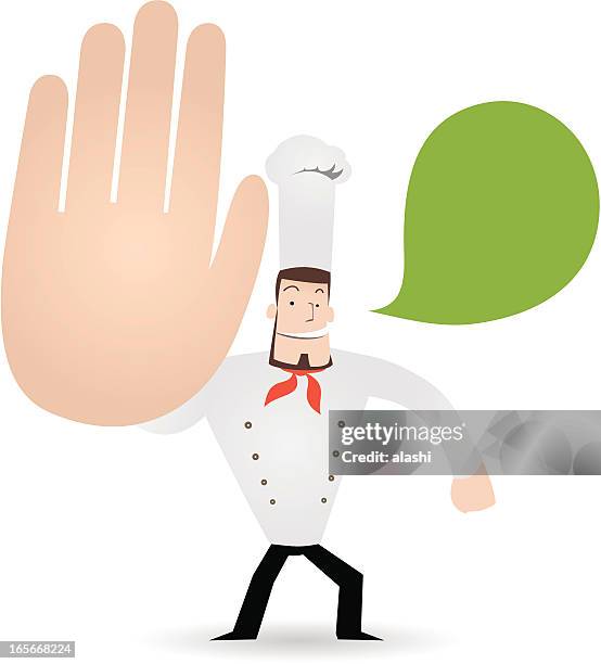 gesturing(hand sign): chef showing a stop gesture ( no! don't! ) - food stop motion stock illustrations