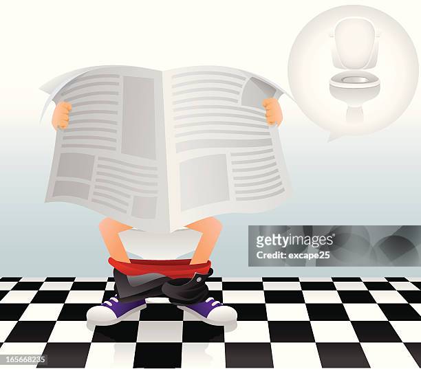 reading newspaper in toilet - man reading on water closet stock illustrations