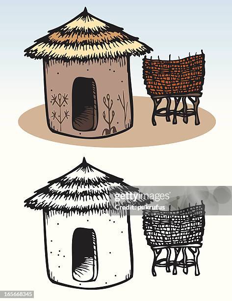 illustrations, cliparts, dessins animés et icônes de maisons-afrique hut - toit de chaume