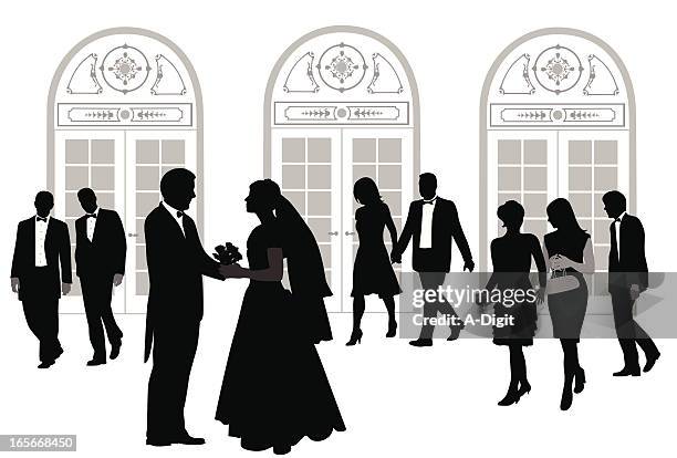 wedding reception vector silhouette - french doors stock illustrations