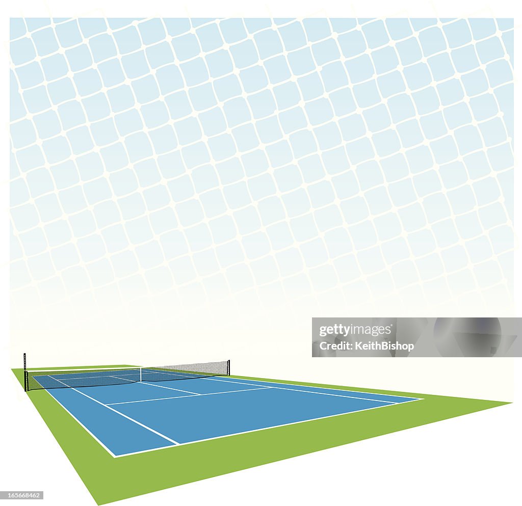 Graphic illustration of tennis court and net