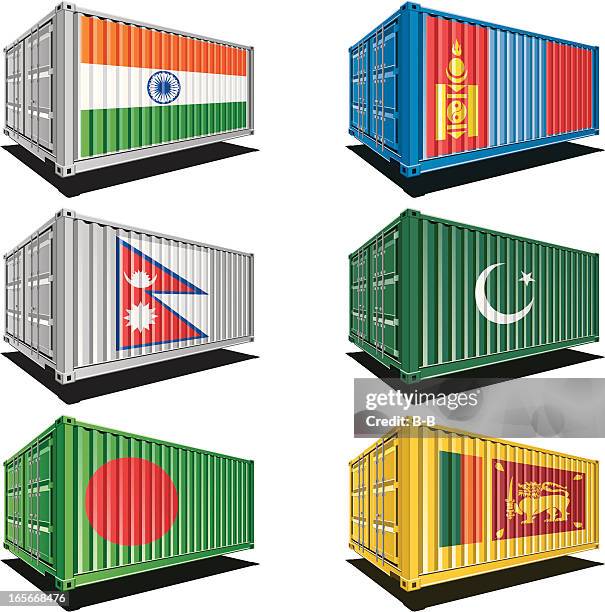 ilustrações de stock, clip art, desenhos animados e ícones de contentores de carga com designs bandeira - nepal