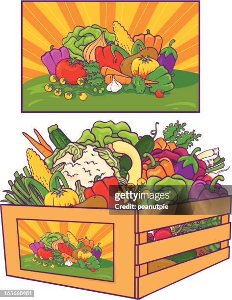 vegetable crate - vegetable crates stock illustrations
