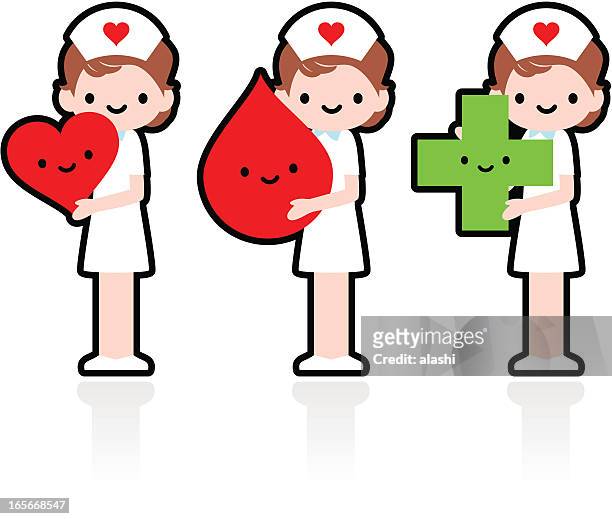 smiling nurse showing love heart, blood donation - nursing assistant stock illustrations