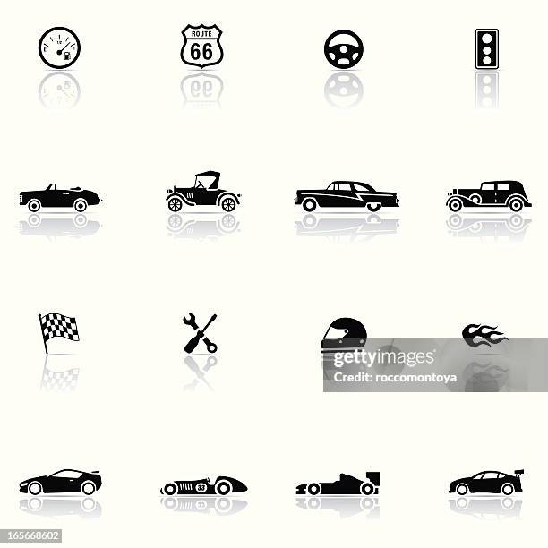 icon-set, autos und mechanik - oldtimer stock-grafiken, -clipart, -cartoons und -symbole