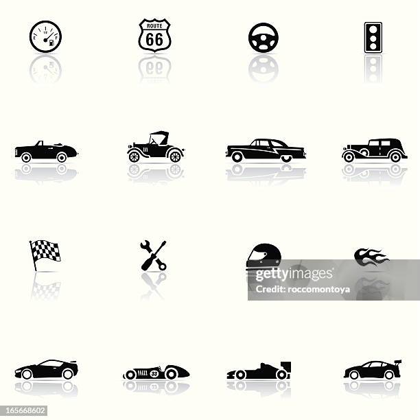 icon set, cars and mechanics - collector's car stock illustrations