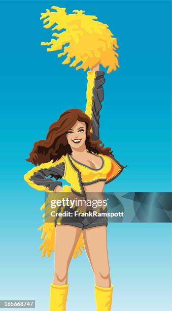 cheerleader yellow - white pom pom stock illustrations