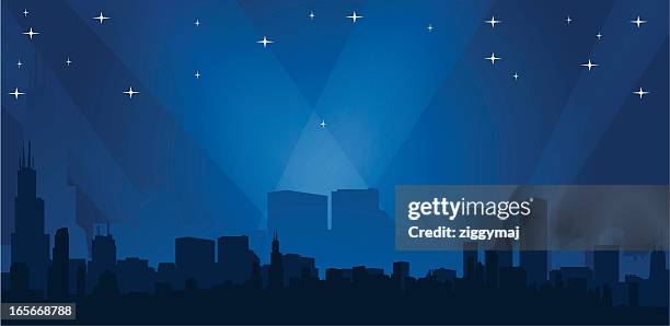 night chicago skyline - chicago skyline night stock illustrations