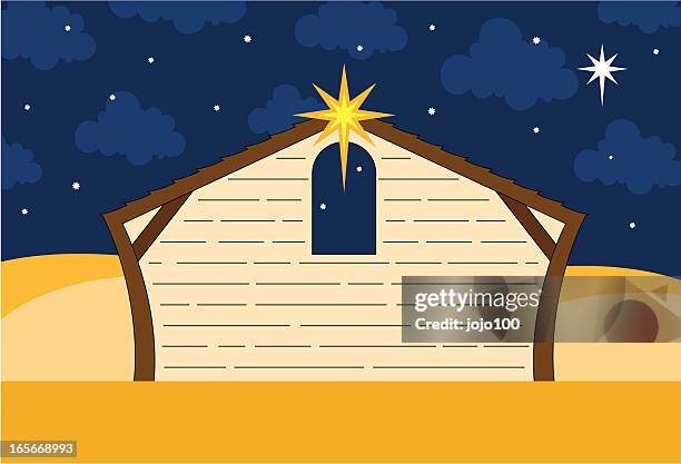 christmas nativity barn scene - bethlehem stock illustrations