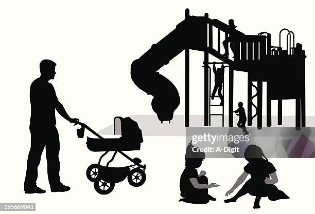 watchful vector silhouette - running stroller stock illustrations