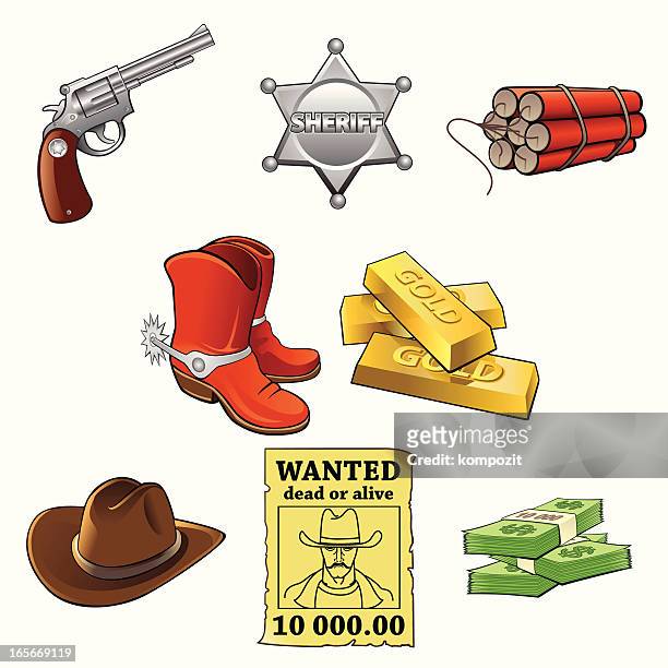 wild west icons set - spurs stock illustrations