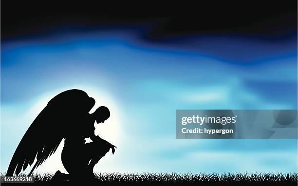 angel in the moonlight. - praying outside stock illustrations