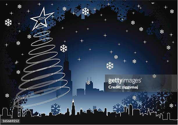 chicago christmas background - chicago loop stock illustrations