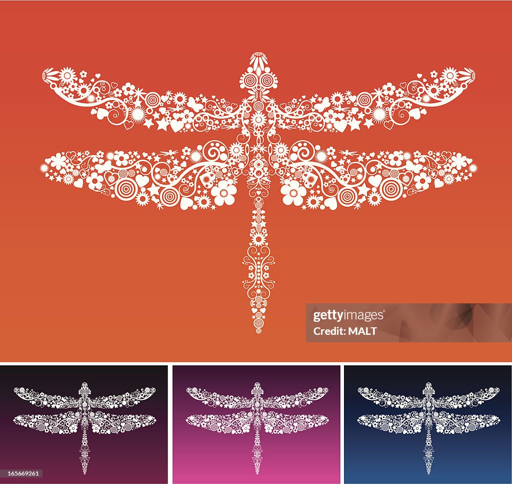 Basic Dragonfly Shape Dragonfly Constructed Of Multiple White Shape Elements High-Res Vector ...