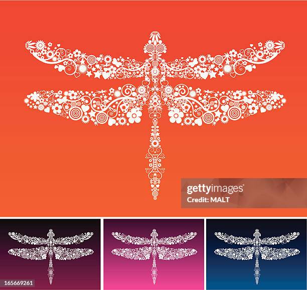 dragonfly constructed of multiple white shape elements - dragonfly stock illustrations