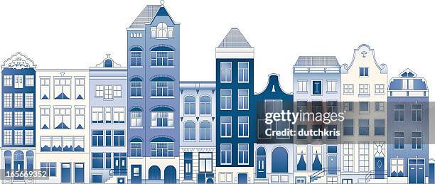 bildbanksillustrationer, clip art samt tecknat material och ikoner med delft blue row houses - amsterdam