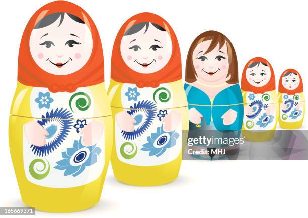 illustrations, cliparts, dessins animés et icônes de matryoshka amonceler poupée russe ensemble modernes et traditionnelles - poupées russes