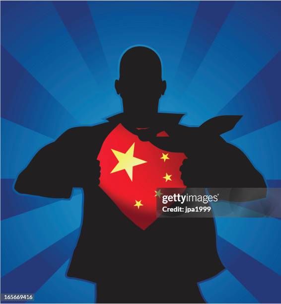 man revealing a chinese flag under his shirt - chinese communist revolution stock illustrations