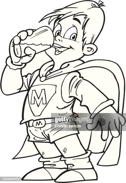 super hero - kid drinking milk stock illustrations