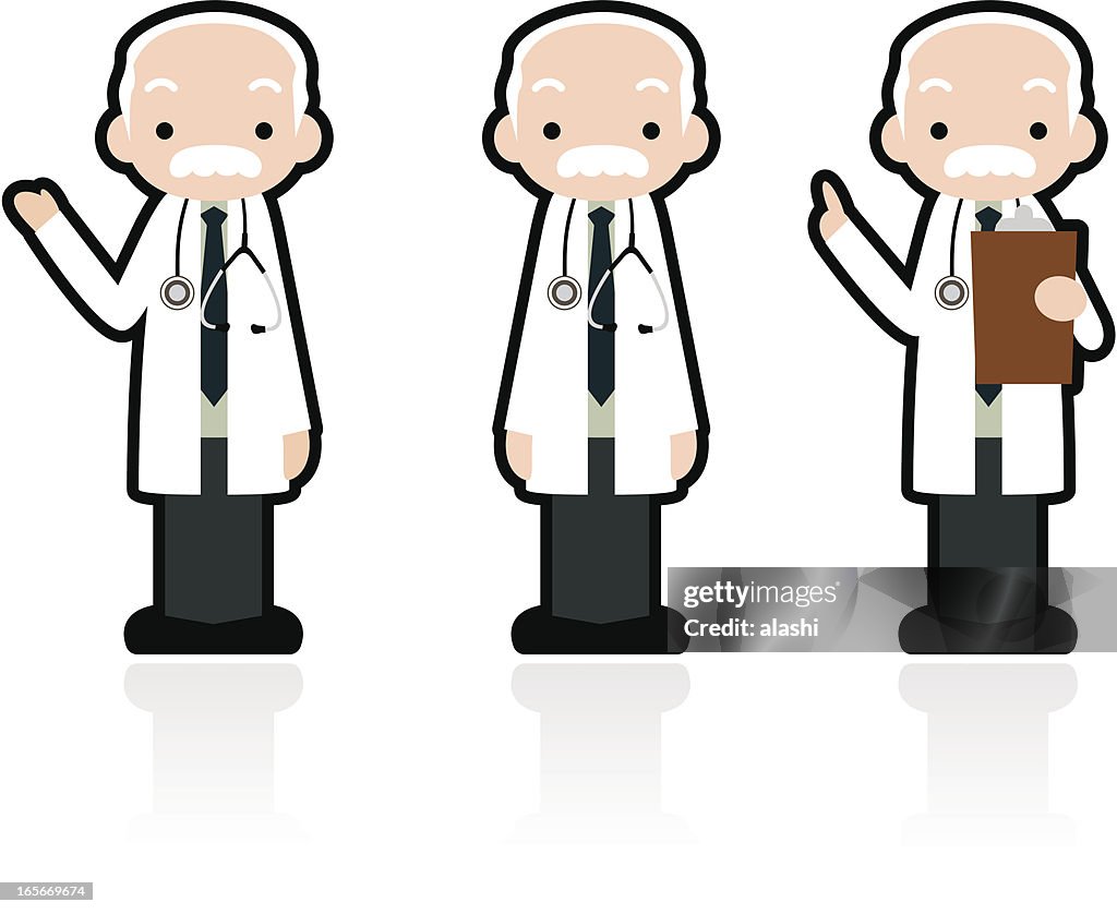Engraçado conjunto de ícones: A amabilidade de profissionais médico dar um bom conselho