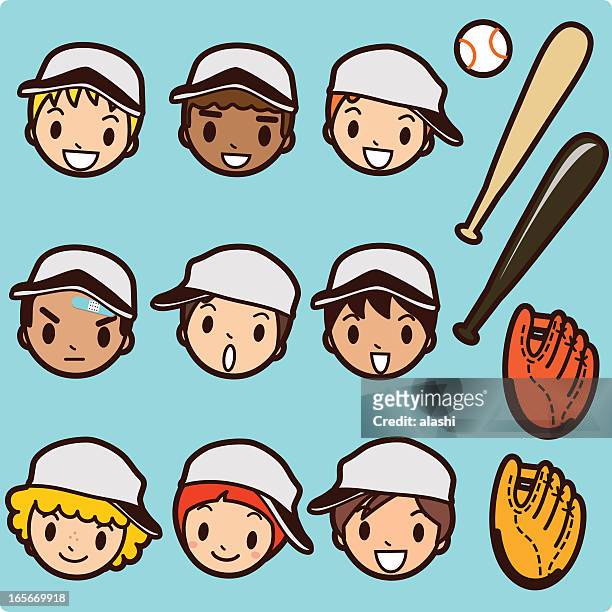 symbol emoticons: baseball, kinder sind bereit für das spiel - baseballmütze stock-grafiken, -clipart, -cartoons und -symbole