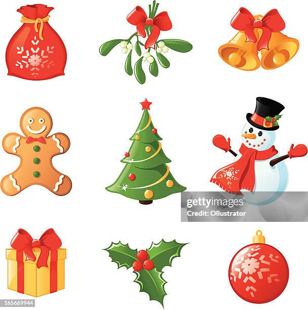 christmas icon set - gingerbread man white background stock illustrations