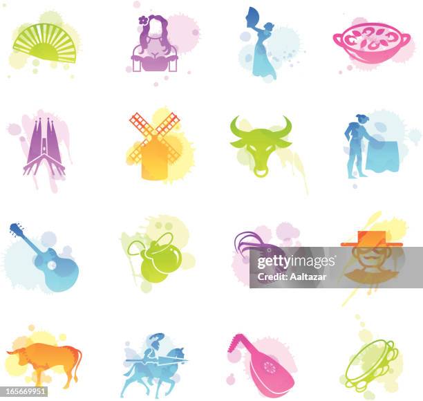 illustrations, cliparts, dessins animés et icônes de taches icônes-espagne - danseuse espagnole