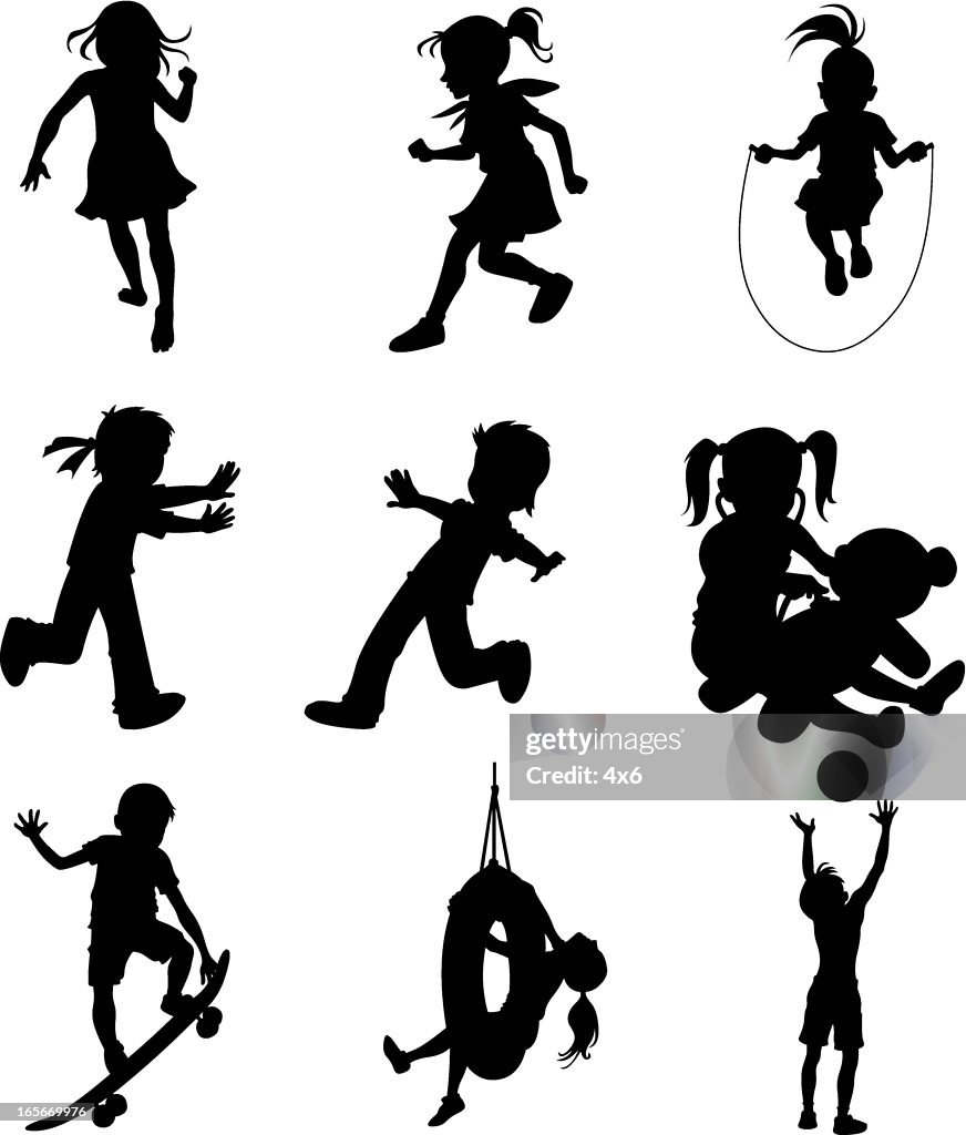 Little children doing different sports activities (cartoon style)