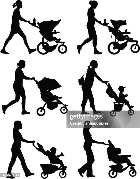 stroller moms - jogging stroller stock illustrations