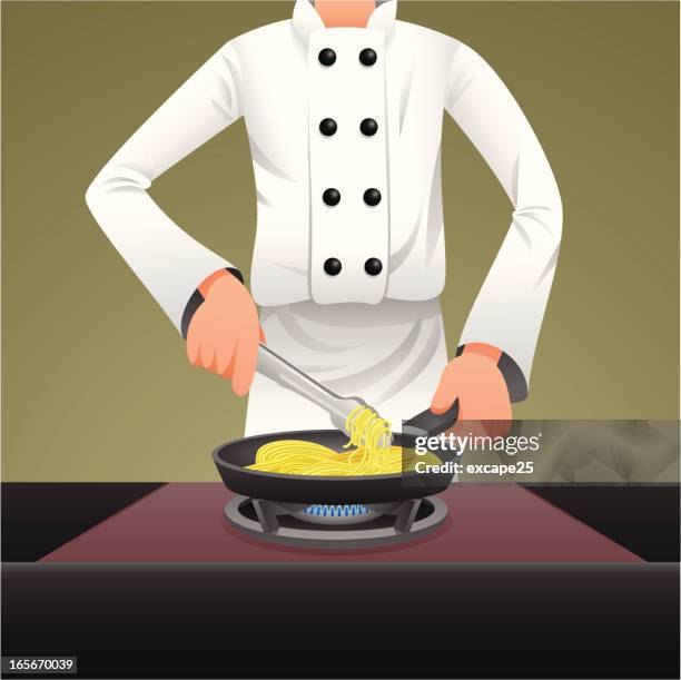ilustrações, clipart, desenhos animados e ícones de chef cozinhar espaguete - pinça utensílio de servir
