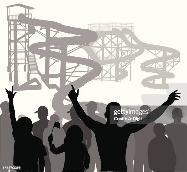 crowd water slides vector silhouette - water slide stock illustrations