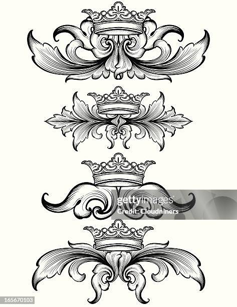royal leaf elements - crosshatch pattern stock illustrations