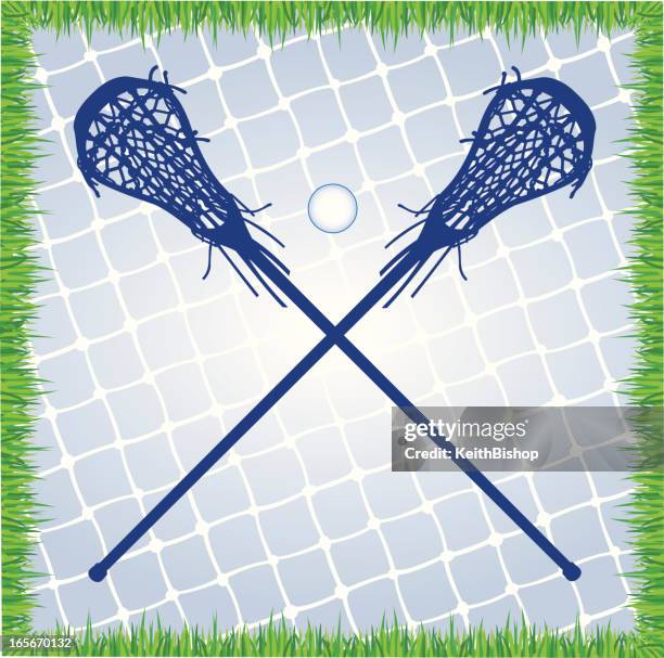 lacrosse sticks with grass border - female - crosier stock illustrations
