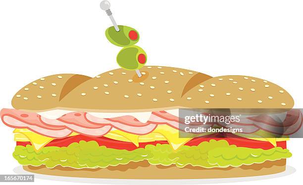 ham and cheese sandwich - long sandwich stock illustrations